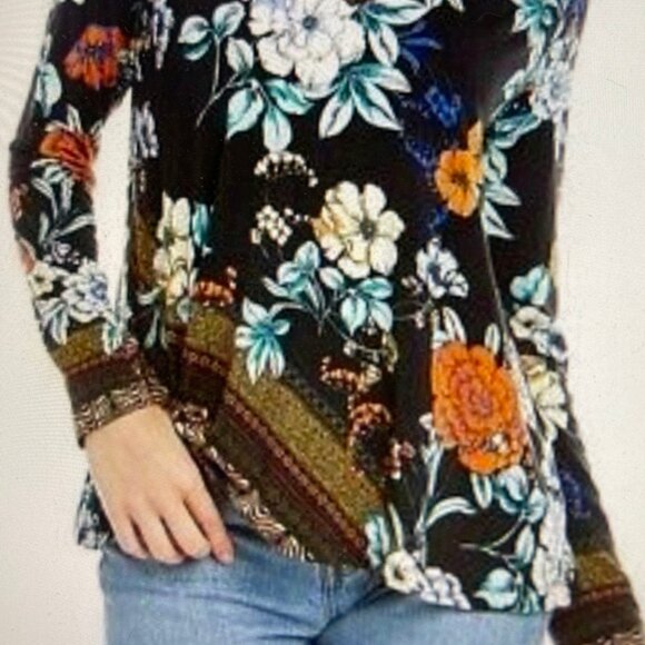 JOHNNY WAS Golden Spring Floral Print Long Sleeve Tee: NWOT! MEDIUM; P2P is 21" - Picture 5 of 10